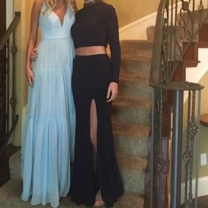Mac Duggal long sleeve two piece prom dress